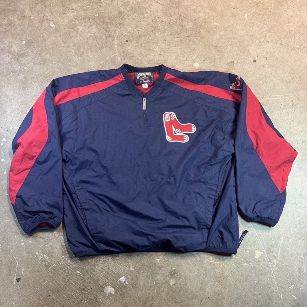 Cooperstown Majestic Men's XL Boston Red Sox Navy Red Logo Zip Pocket Jacket